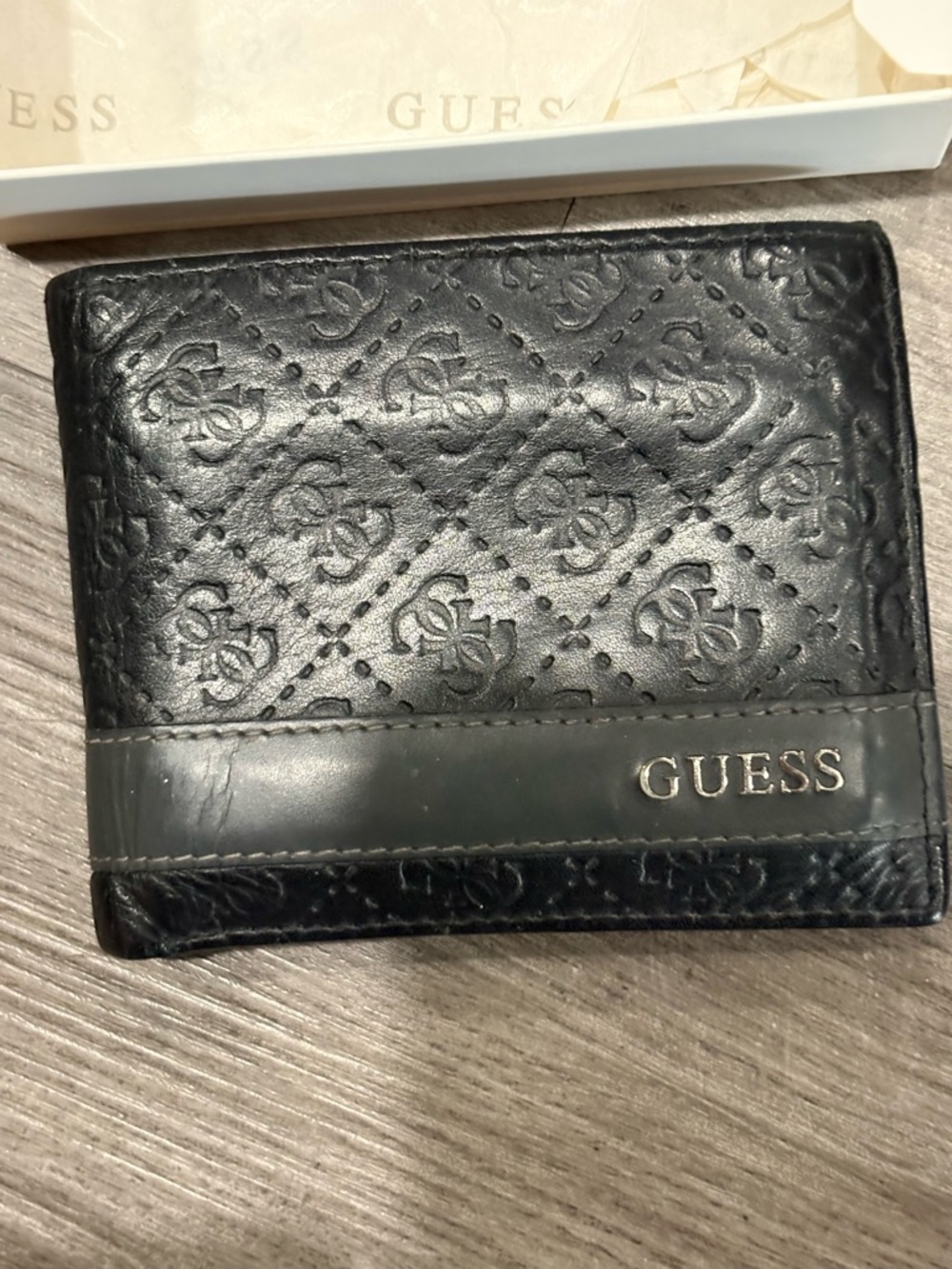 GUESS‎ Black Embossed Leather Money Clip Wallet